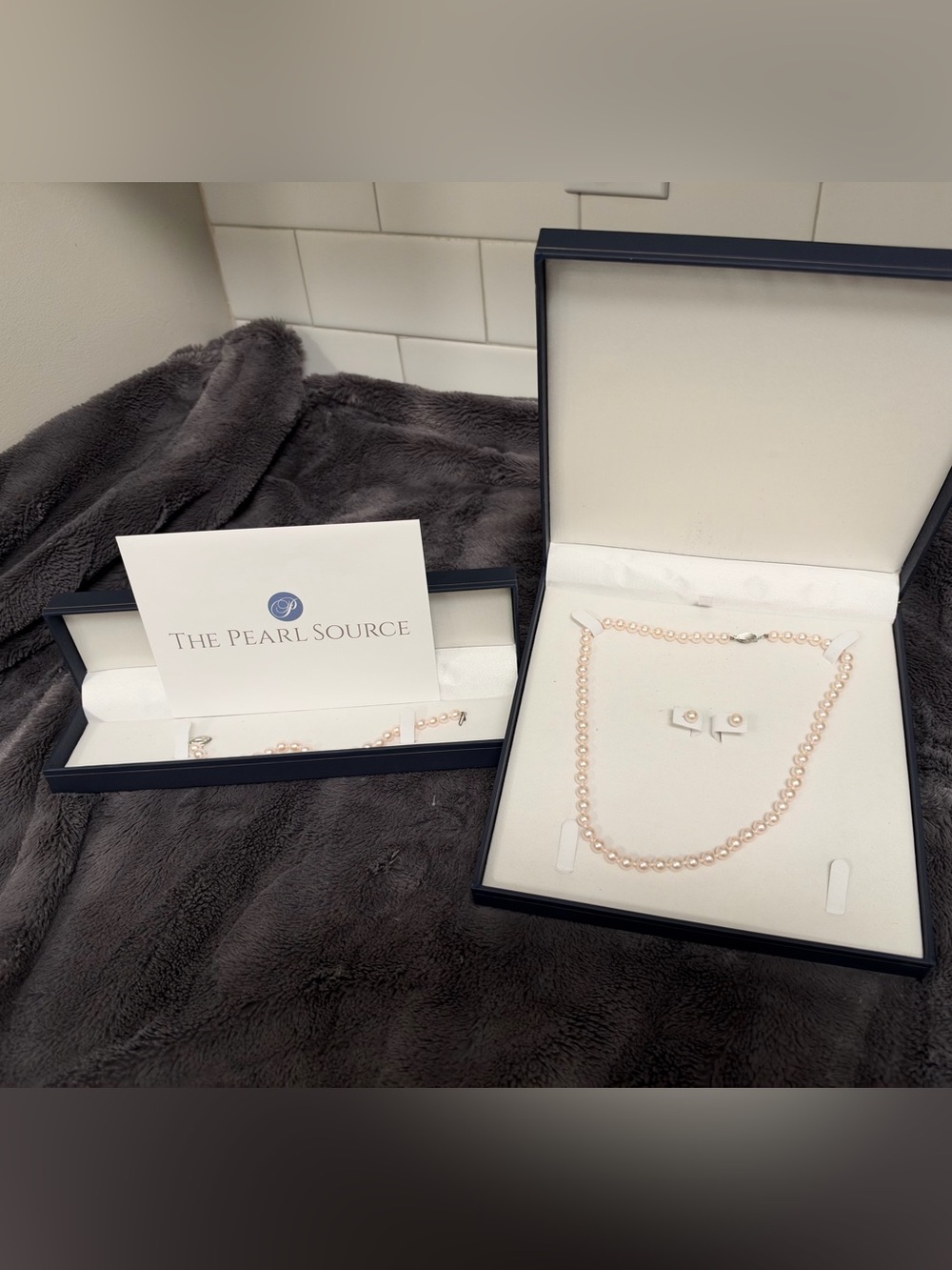 Pink Freshwater Pearl Necklace, Stud Earrings Set and Bracelet
